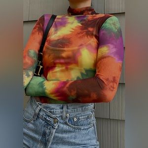 Tie dye mesh turtleneck